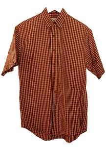 VNTG 80's 90's Field Gear Button Up Shirt Men's S Red Beige Plaid Short Sleeve - Picture 1 of 5