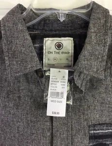 On the Byas Shirt Adult Medium Gray Aztec Pocket Cotton Long Sleeve Casual Mens - Picture 1 of 7