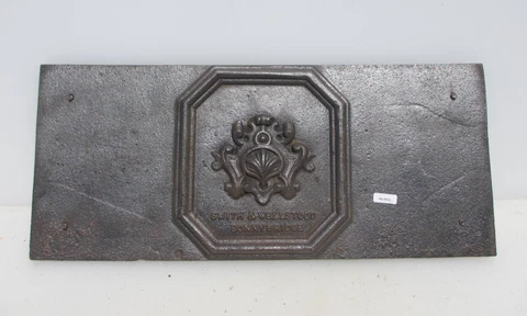 Victorian Iron Grate Plaque Stove Part Antique Old "Smith & Wellstood" 19.5"x8.5 Cover