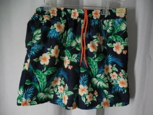 CARIBBEAN Roundtree Yorke Swim Shorts Trunks Large blue floral elastic waist NWT - Picture 1 of 2