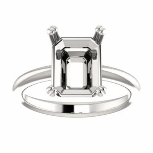 14K Gold Emerald Cut Solitaire Ring Setting - Double Claw Style Ring Mounting - Picture 1 of 12