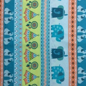 Boho Baby DreamCatcher TeePee Elephant Stripe Blue Cotton Quilting Fabric 1/2 YD - Picture 1 of 3