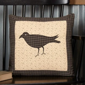 New Farmhouse Rustic PRIMITIVE BLACK CROW QUILTED PILLOW Decorative Accent 16" - Picture 1 of 2
