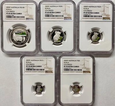 2005-P Australia Platinum Colorized Koala 5 Coin Set NGC PF-69/70 UCAM - Image 1 of 4