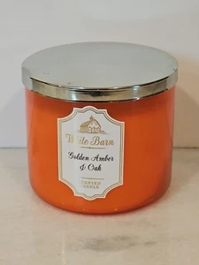 Bath & Body Works White Barn GOLDEN AMBER & OAK 3 Wick Candle Discontinued - Picture 1 of 3