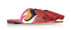 EMILIO PUCCI "PRINT SLIDE FLAT" WITH RAFFIA TASSELS FLORAL MOTIF PRINT ITALY - Picture 1 of 12