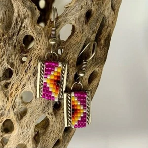 Pendientes Navajo Vintage ANNIE CHAPO Plata Esterlina Semilla Cuentas Patrón Alfombra - Imagen 1 de 5