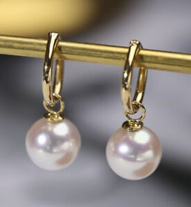 12mm Tahitian white South Sea Shell Pearl Earring 18k gold Handmade Accessories