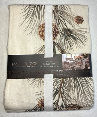 RACHEL ZOE TABLECLOTH  PINE CONES CREAM BROWN 60 X 84 100% POLYESTER  NIP - Image 1 of 3