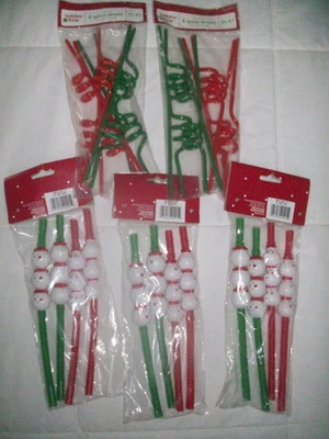 5 paquetes HOLIDAY TIME plástico doblado muñeco de nieve espiral pajitas rojo verde Navidad NUEVO Foto 1 de 4