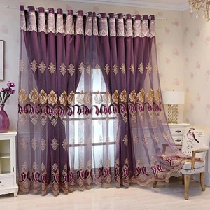 1 Pair European Double Layer Curtains with Valances for Living Room Bedroom L... - Picture 1 of 4
