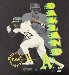 Vintage 1990 OAKLAND A's RICKEY FLASH HENDERSON T-Shirt SALEM NEW Old Stock NWT - Picture 1 of 8
