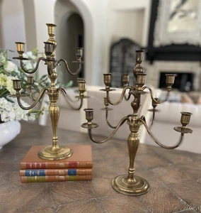 Juego de 2 candelabros de latón macizo vintage Mid-Century de 9 luces 8 brazos de 17" - Imagen 1 de 11