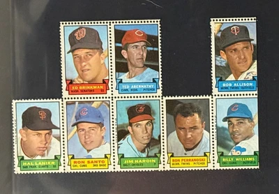 Estampillas Topps 1969 de béisbol; panel parcial (8 estampillas) Santo, Williams - casi nuevas Foto 1 de 3