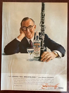 1958 SMIRNOFF Vodka Pubblicità Stampa Vintage Benny Goodman Clarinetto - Foto 1 di 1
