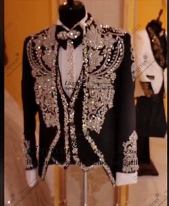 Stunning Beaded Crystal Men Suits 2 Piece Sets Male Prom Blazer Slim Groom - Picture 1 of 6