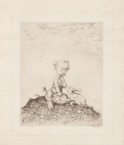 Faun Kaninchen Satyr rabbit Radierung etching signiert signed 1920 - Picture 1 of 1