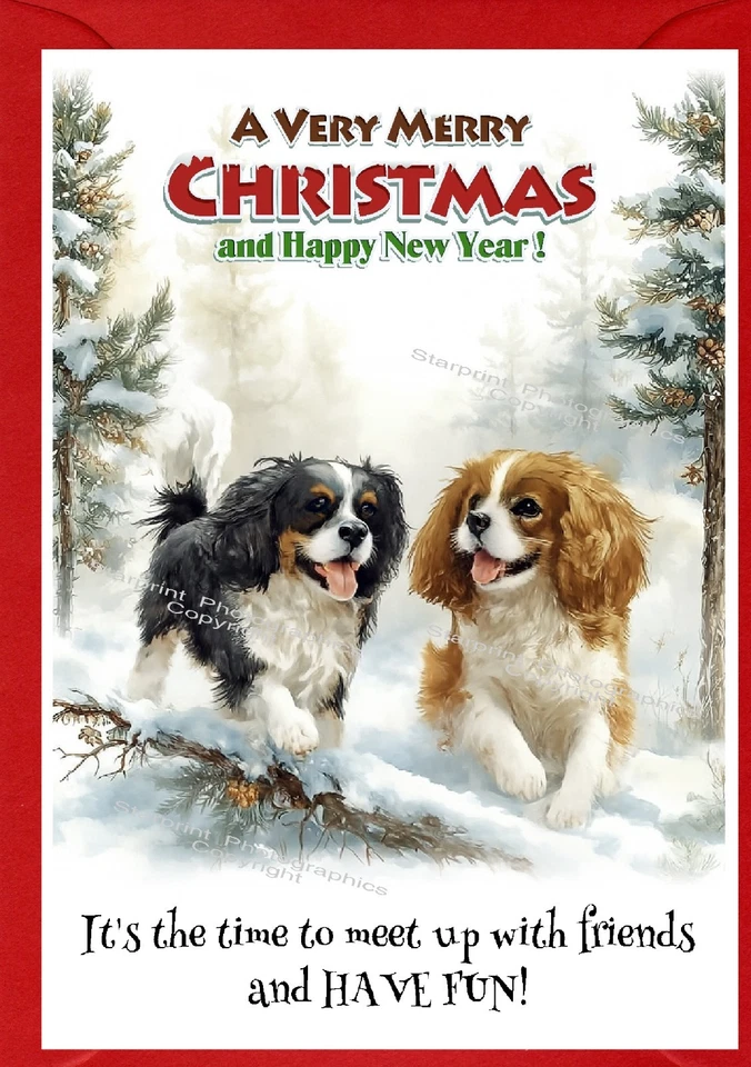 Cavalier King Charles Spaniel Dog (4"x 6") Christmas Card (Blank inside)