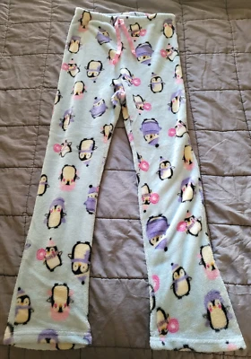 Синий/розовый/фиолетовый милый пингвин зима мягкий флис PJ пижамы брюки молодежи девочек L - Изображение 1 из 4