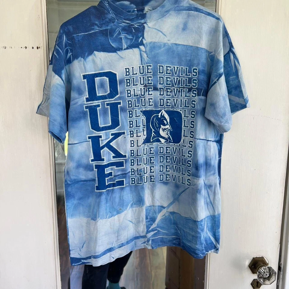 90s Blue Duke University tie dye t-shirt SINGLE STITCH AOP - Image 1 of 4