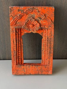 Antique Look Wooden Carving Hand Painted Wall Hanging Orange Frame Decorative - Picture 1 of 13
