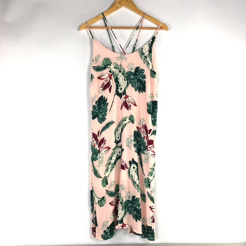 PALM ANGELS Abito midi senza maniche lussureggiante rosa foglie di palma rayon spalline donna M vacanza al mare