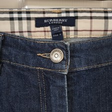 BURBERRY LONDON Womens Nova Check Trim Blue Jeans Size UK 8 US 6 Y2K Flare Leg
