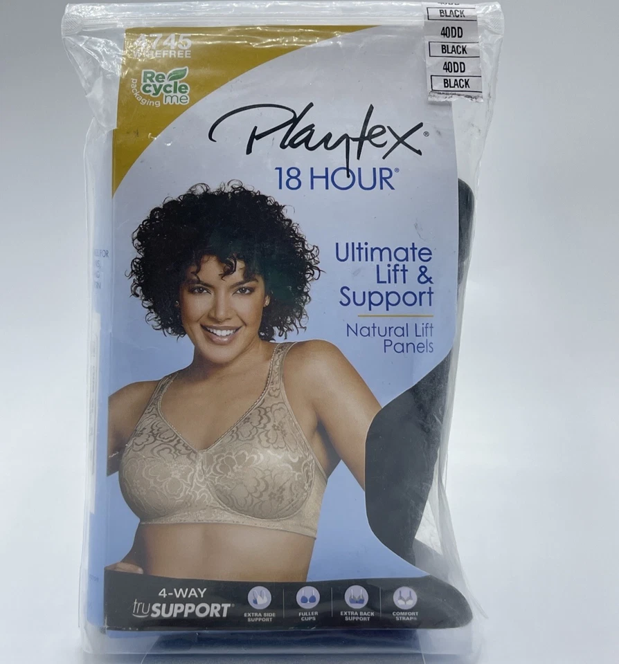 Black Playtex 18 Hour Ultimate Lift & Support Wirefree Bra 40dd 40 DD 4745