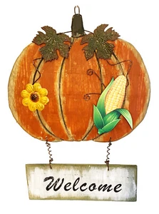 Vintage Hanging Wood Harvest Pumpkin Welcome Sign Fall Halloween Decor 17''H - Picture 1 of 5