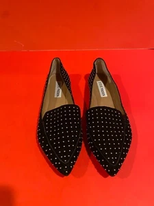 Steve Madden Nieten Wildleder Halbschuhe schwarz Feder Ballerinas - Größe 7 - FEAT04S1 - Bild 1 von 5
