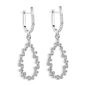 1.0 Ct Round, Princess & Baguette Cut Diamonds Dangler Earring in 18K White Gold - Picture 1 of 4