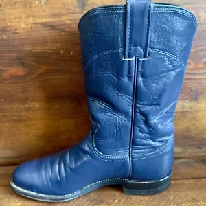 Justin Blue Leather Pull On Roper Cowboy Western Boots Womens Size 6.5 B L3744 - Picture 1 of 13