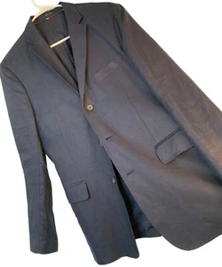VTG 2007 J.Crew Mens 100% Irish Linen Navy Blue Blazer Jacket 40R 9006 EUC - Picture 1 of 13