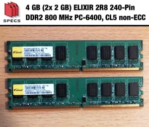 4 GB (2x 2 GB) ELIXIR 2R8 240-Pin DDR2 800 MHz PC-6400, CL5 non-ECC - Bild 1 von 2