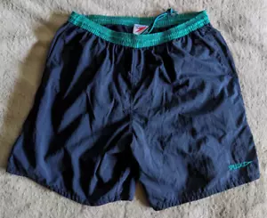 SPEEDO Swim Trunks Board Shorts w/ Liner Mens Large L Navy Blue Green Swimsuit - Picture 1 of 4