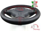 FOR RELIANT ROBIN MK 3 BLACK LEATHER STEERING WHEEL COVER RED 2 STIT