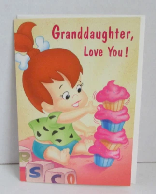 Tarjeta de nieta vintage 1992 Gibson Hanna Barbera Picapiedra guijarros Foto 1 de 3