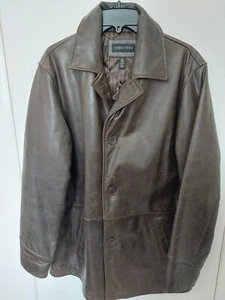 VINTAGE Structure Leather Jacket Mens Medium Black Mid Length Button Soft Y2K - Picture 1 of 7