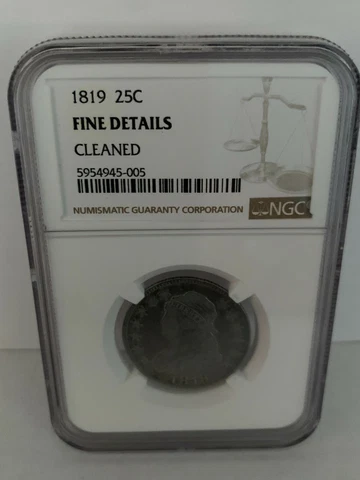 1819 P 25C Philadelphia Capped Bust Quarter - Coin Graded NGC Fine Details Clean Cover