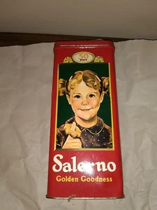 SALERNO Golden Goodness 50th Year [METAL TIN] Ltd "Reusable" Vtg Cookie Promo - Picture 1 of 1
