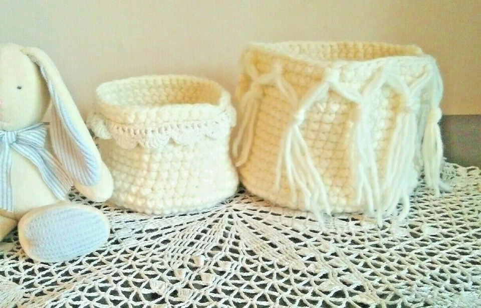 Set of 2 crochet baskets, Storage boxes, Decorative storage baskets,Home decor - Image 1 of 4