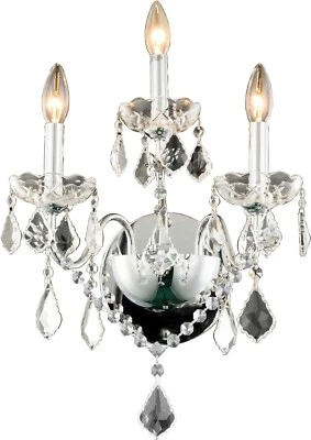 Crystal Wall Sconce Chrome Dining Living Room Kitchen Foyer Light Fixture 17" - Image 1 of 2