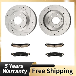 Front Drilled Rotors Ceramic Brake Pads for GMC Envoy Oldsmobile Bravada Rainier - Picture 1 of 14