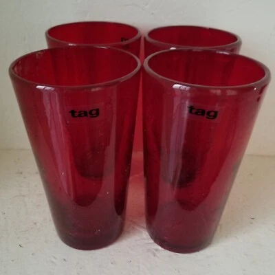 Новый с Ярлыками ярлык вручную выдувной красный пузырь 16 унций высокий стакан питьевые стаканы  - Изображение 1 из 4
