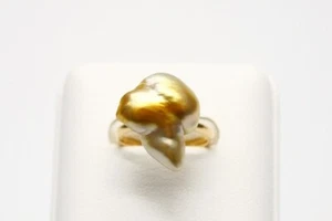 South Sea Keshi Pearl Ring 18×15mm Natural Gold Color 18K - Picture 1 of 5