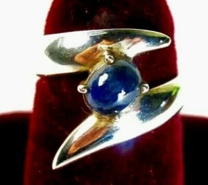 925 ST. SILVER RING WITH 6X4 BLUE SAPPHIRE, Size L - Picture 1 of 6