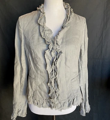 Chaqueta Blazer INC INTERNATIONAL CONCEPT Talla M Gris Lino Flecos Volantes Cremallera Completa Foto 1 de 4