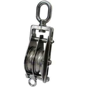 Double Sheave Swivel Eye Block 3/16" Cable Wire Rope 1450 Lb WLL Stainless Steel - Picture 1 of 9