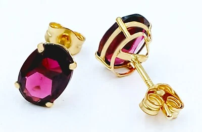 GENUINE 2.18 Cts GARNET STUD EARRINGS 14K  SOLID YELLOW GOLD - Free Appraisal - Image 1 of 4