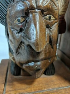 Figura sujetalibros de madera con cabeza de indio nativo americano decoración del hogar 8" realista de colección - Imagen 1 de 14